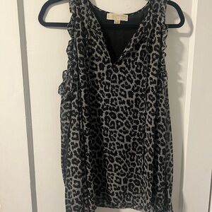 Michael Kors Black and Gray Leopard Print Blouse